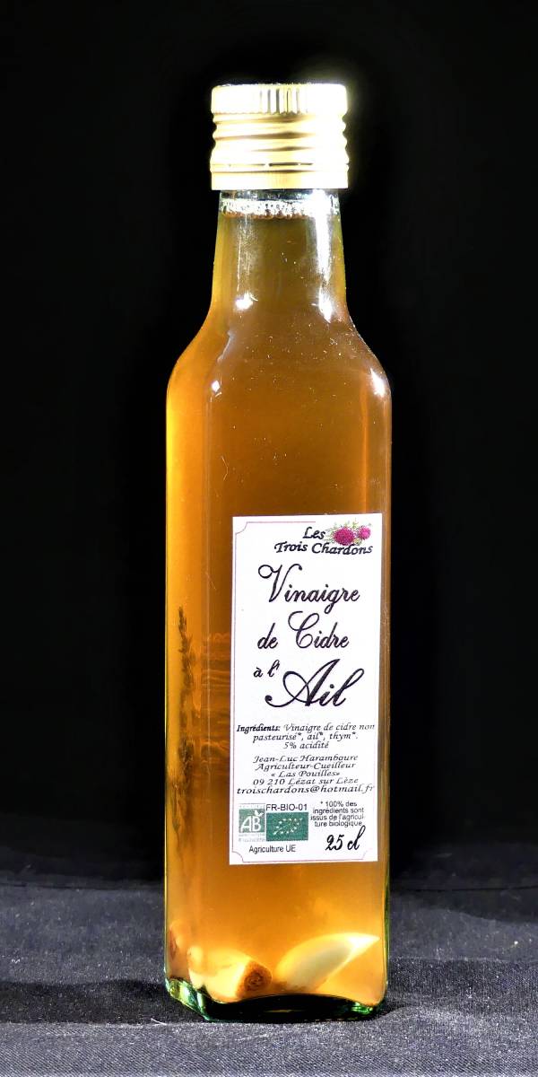 Vinaigre de Cidre de Normandie (de pommes) BIO, vieilli en fût de Chêne,  issu de l'agriculture biologique 100 % pur cidre